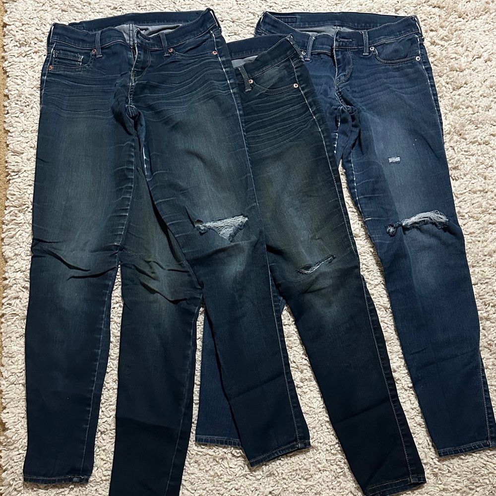 3 Pairs - Distressed Blue Jeans Lot - Express
